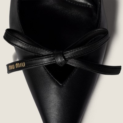Miu Miu Leather Slingback Pumps With Bow Black MM261147 Miu Miu Leather Slingback Pumps With Bow Black MM261147