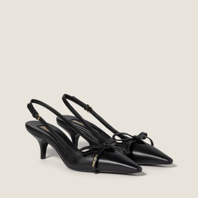 Miu Miu Leather Slingback Pumps With Bow Black MM261147 Miu Miu Leather Slingback Pumps With Bow Black MM261147