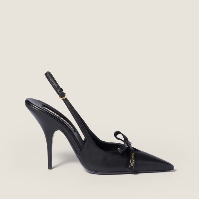 Miu Miu Leather Slingback Pumps With Bow Black MM261148 Miu Miu Leather Slingback Pumps With Bow Black MM261148