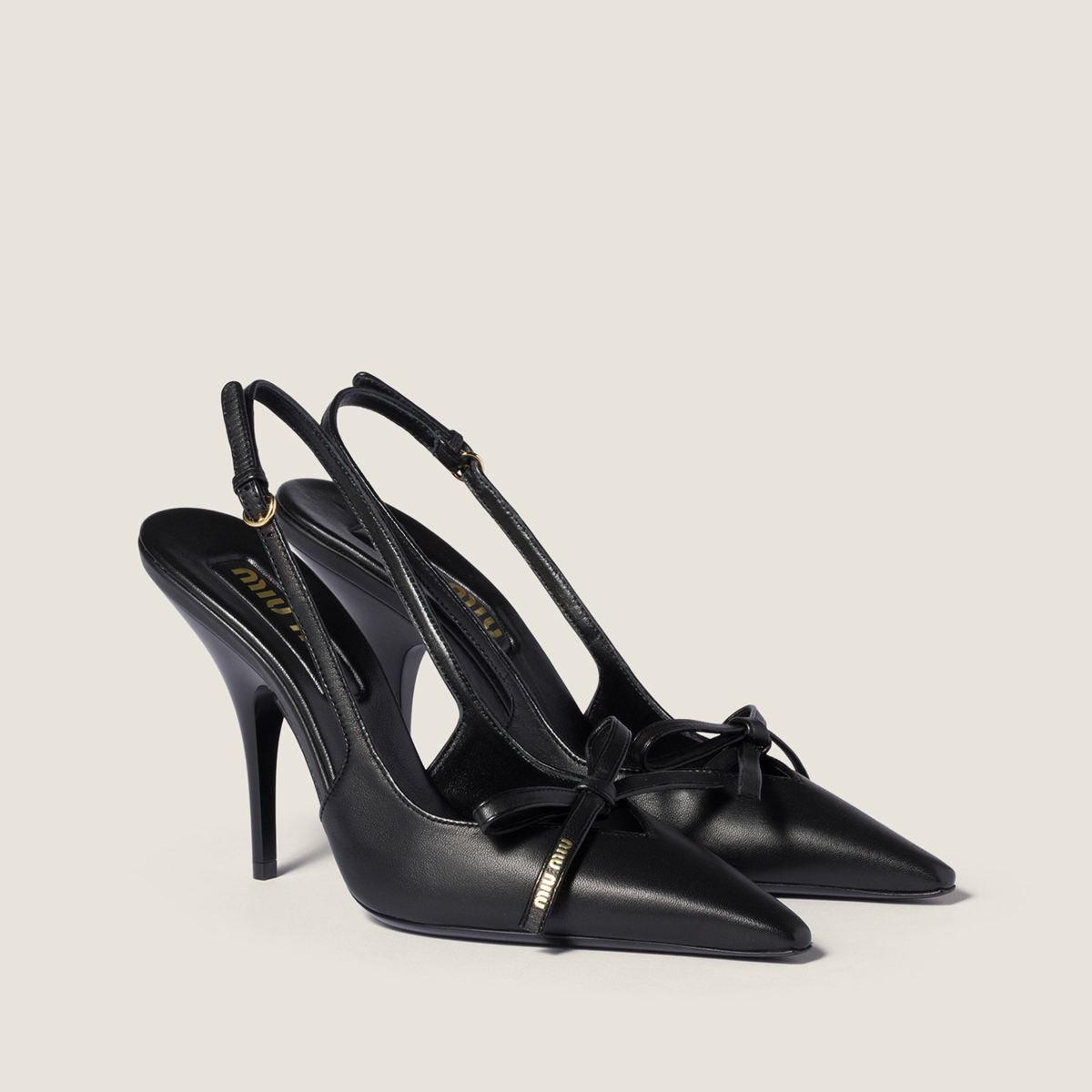 Miu Miu Leather Slingback Pumps With Bow Black MM261148 Miu Miu Leather Slingback Pumps With Bow Black MM261148