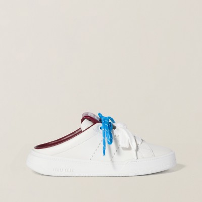 Miu Miu Leather Sneaker Mules White Crimson MM261117 Miu Miu Leather Sneaker Mules White Crimson MM261117