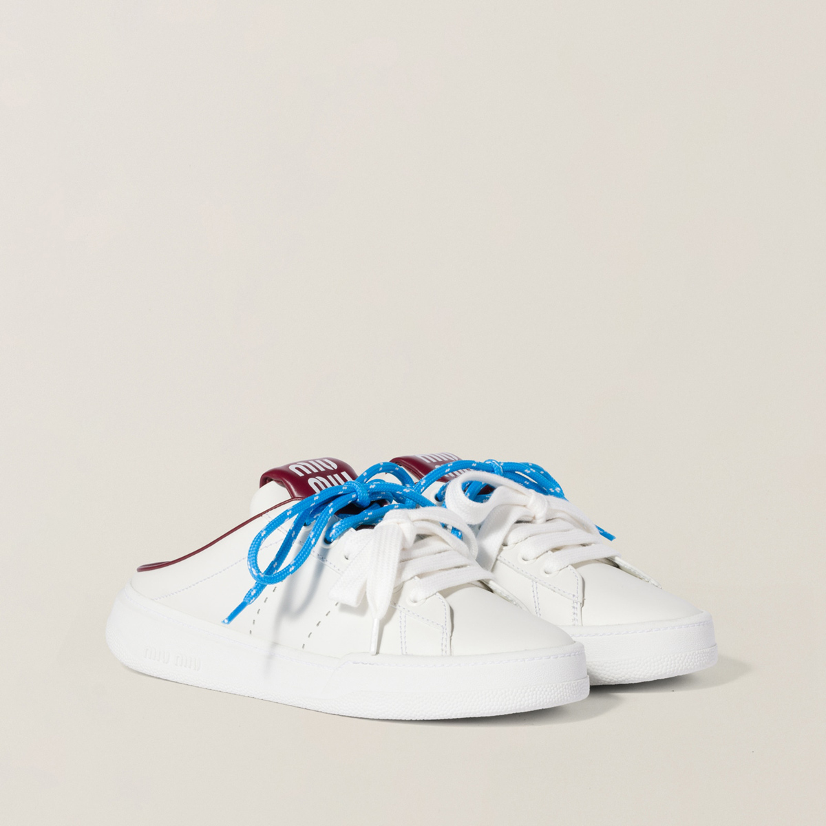 Miu Miu Leather Sneaker Mules White Crimson MM261117 Miu Miu Leather Sneaker Mules White Crimson MM261117