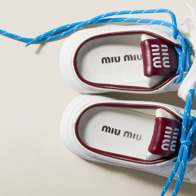 Miu Miu Leather Sneaker Mules White Crimson MM261117 Miu Miu Leather Sneaker Mules White Crimson MM261117