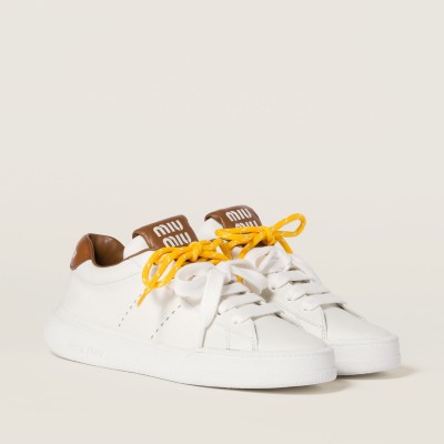 Miu Miu Leather Sneakers White Cognac MM261251 Miu Miu Leather Sneakers White Cognac MM261251