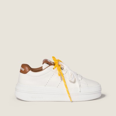 Miu Miu Leather Sneakers White Cognac MM261355 Miu Miu Leather Sneakers White Cognac MM261355
