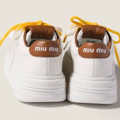 Miu Miu Leather Sneakers White Cognac MM261355 Miu Miu Leather Sneakers White Cognac MM261355