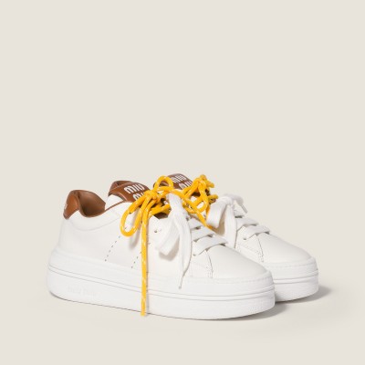 Miu Miu Leather Sneakers White Cognac MM261355 Miu Miu Leather Sneakers White Cognac MM261355