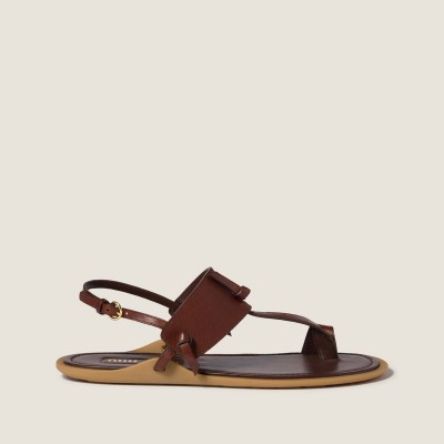 Miu Miu Leather Thong Sandals Coffee MM261164 Miu Miu Leather Thong Sandals Coffee MM261164