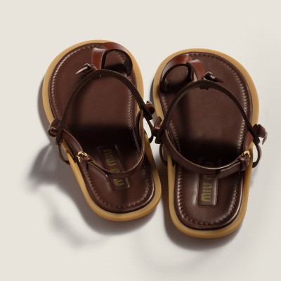 Miu Miu Leather Thong Sandals Coffee MM261164 Miu Miu Leather Thong Sandals Coffee MM261164