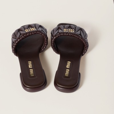 Miu Miu Matelasse Nappa Leather Slides Briarwood MM261207