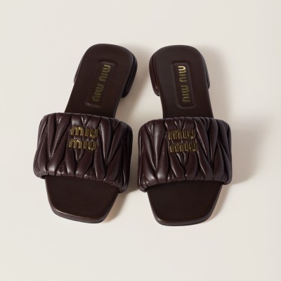 Miu Miu Matelasse Nappa Leather Slides Briarwood MM261207