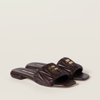 Miu Miu Matelasse Nappa Leather Slides Briarwood MM261207 Miu Miu Matelasse Nappa Leather Slides Briarwood MM261207