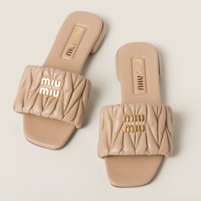 Miu Miu Matelasse Nappa Leather Slides Sand Beige MM261210 Miu Miu Matelasse Nappa Leather Slides Sand Beige MM261210