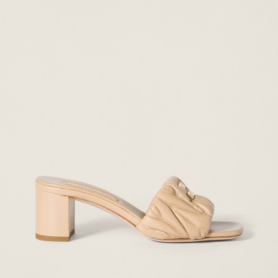 Miu Miu Matelasse Nappa Leather Slides Sand Beige MM261216