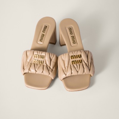 Miu Miu Matelasse Nappa Leather Slides Sand Beige MM261216