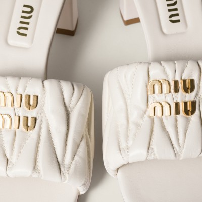 Miu Miu Matelasse Nappa Leather Slides White MM261217