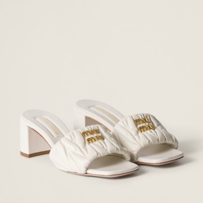 Miu Miu Matelasse Nappa Leather Slides White MM261217 Miu Miu Matelasse Nappa Leather Slides White MM261217