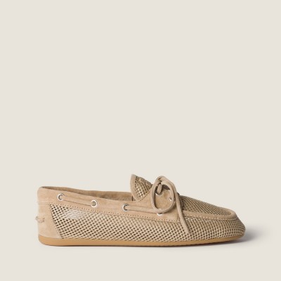Miu Miu Mesh And Suede Deck Shoes Desert Beige MM261079 Miu Miu Mesh And Suede Deck Shoes Desert Beige MM261079