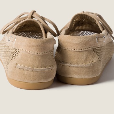Miu Miu Mesh And Suede Deck Shoes Desert Beige MM261079 Miu Miu Mesh And Suede Deck Shoes Desert Beige MM261079