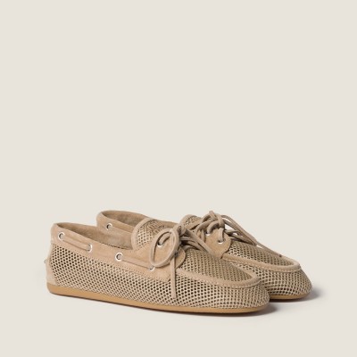 Miu Miu Mesh And Suede Deck Shoes Desert Beige MM261079 Miu Miu Mesh And Suede Deck Shoes Desert Beige MM261079