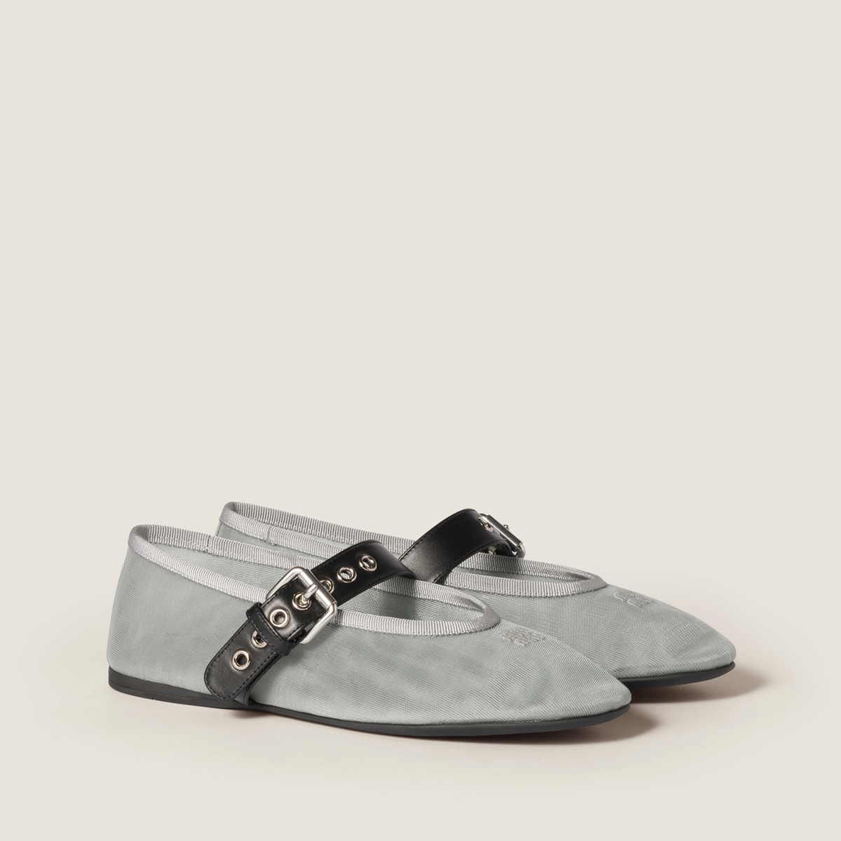 Miu Miu Mesh Fabric Ballerinas Aluminum MM261036 Miu Miu Mesh Fabric Ballerinas Aluminum MM261036