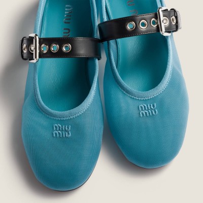 Miu Miu Mesh Fabric Ballerinas Anise MM261029 Miu Miu Mesh Fabric Ballerinas Anise MM261029