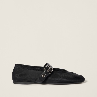 Miu Miu Mesh Fabric Ballerinas Black MM261030 Miu Miu Mesh Fabric Ballerinas Black MM261030
