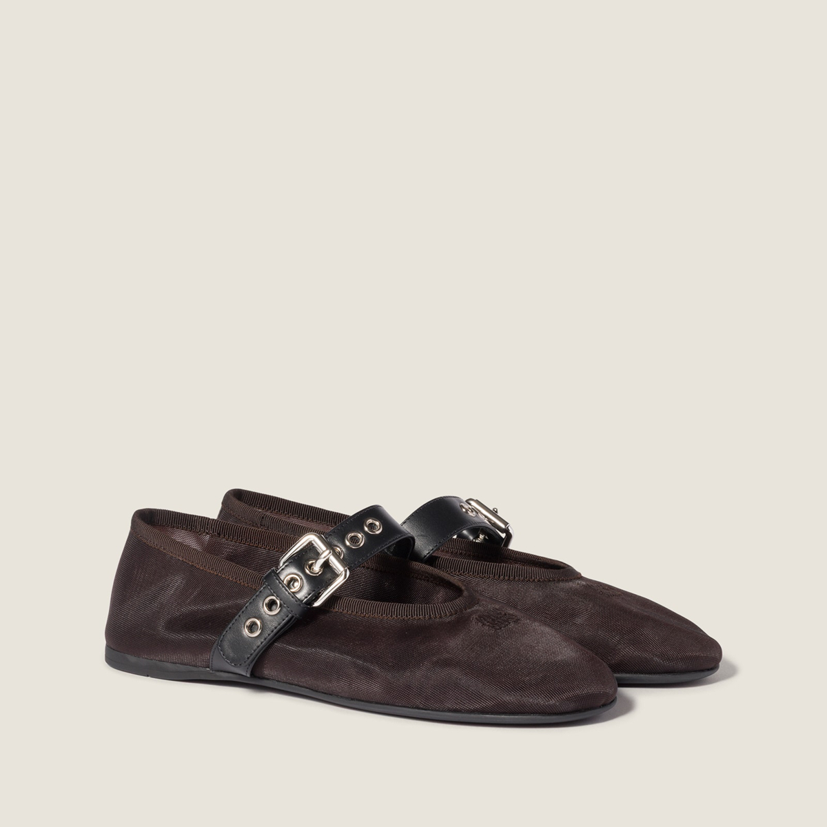 Miu Miu Mesh Fabric Ballerinas Dark Brown MM261031 Miu Miu Mesh Fabric Ballerinas Dark Brown MM261031
