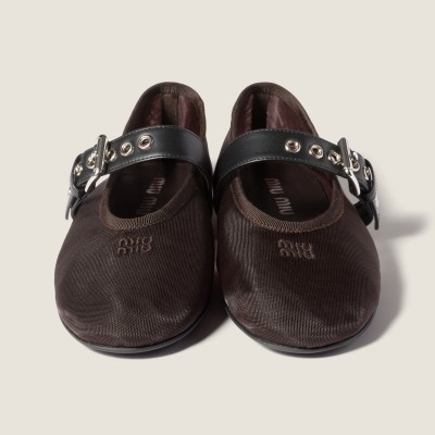 Miu Miu Mesh Fabric Ballerinas Dark Brown MM261031 Miu Miu Mesh Fabric Ballerinas Dark Brown MM261031