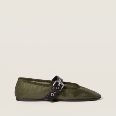 Miu Miu Mesh Fabric Ballerinas Olive Green MM261032 Miu Miu Mesh Fabric Ballerinas Olive Green MM261032