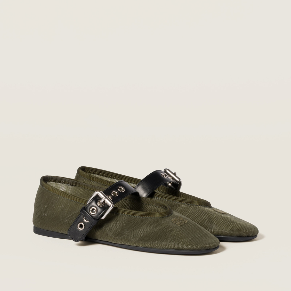 Miu Miu Mesh Fabric Ballerinas Olive Green MM261032 Miu Miu Mesh Fabric Ballerinas Olive Green MM261032