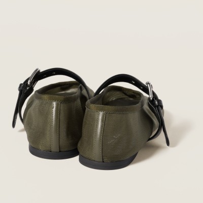 Miu Miu Mesh Fabric Ballerinas Olive Green MM261032 Miu Miu Mesh Fabric Ballerinas Olive Green MM261032