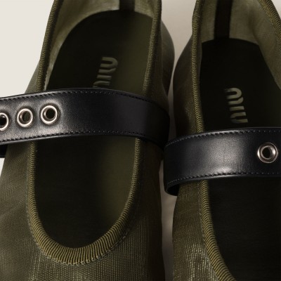 Miu Miu Mesh Fabric Ballerinas Olive Green MM261032 Miu Miu Mesh Fabric Ballerinas Olive Green MM261032