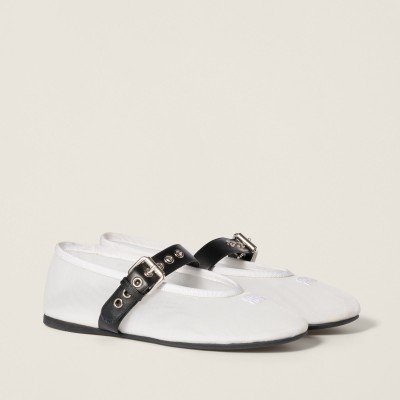 Miu Miu Mesh Fabric Ballerinas White MM261037 Miu Miu Mesh Fabric Ballerinas White MM261037