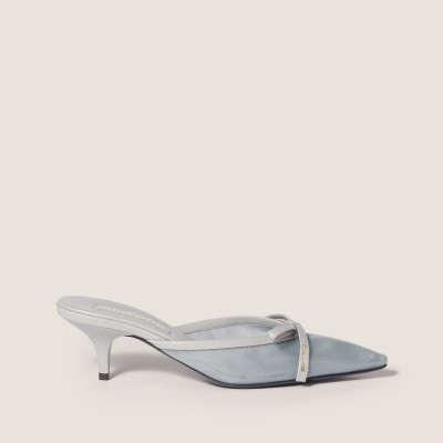 Miu Miu Mesh Fabric Heeled Mules Aluminum MM261120