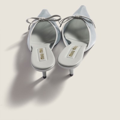 Miu Miu Mesh Fabric Heeled Mules Aluminum MM261120