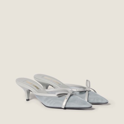 Miu Miu Mesh Fabric Heeled Mules Aluminum MM261120 Miu Miu Mesh Fabric Heeled Mules Aluminum MM261120
