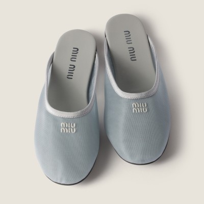 Miu Miu Mesh Fabric Slippers Aluminum MM261227
