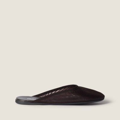 Miu Miu Mesh Fabric Slippers Dark Brown MM261228
