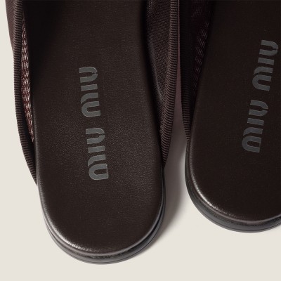 Miu Miu Mesh Fabric Slippers Dark Brown MM261228