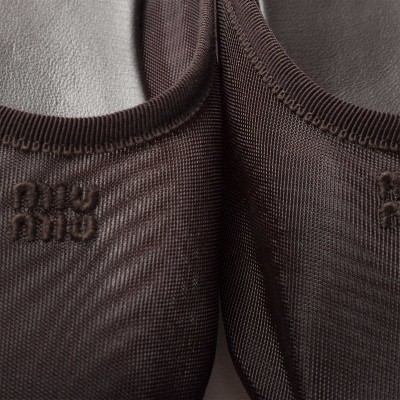 Miu Miu Mesh Fabric Slippers Dark Brown MM261228