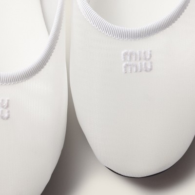 Miu Miu Mesh Fabric Slippers White MM261226 Miu Miu Mesh Fabric Slippers White MM261226
