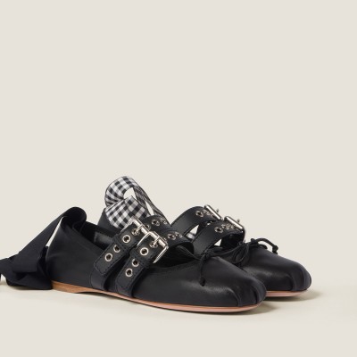 Miu Miu Nappa And Calf Leather Ballerinas Black MM261053 Miu Miu Nappa And Calf Leather Ballerinas Black MM261053