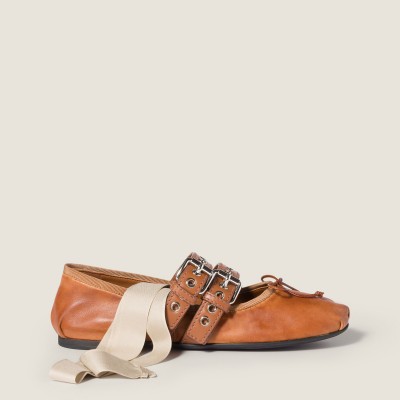Miu Miu Nappa And Calf Leather Ballerinas Caramel MM261054