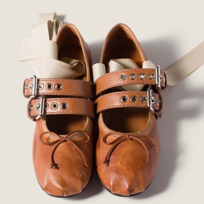 Miu Miu Nappa And Calf Leather Ballerinas Caramel MM261054