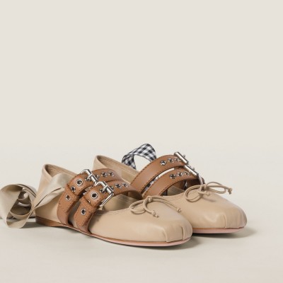 Miu Miu Nappa And Calf Leather Ballerinas Cord MM261055 Miu Miu Nappa And Calf Leather Ballerinas Cord MM261055