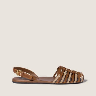 Miu Miu Nappa And Suede Leather Sandals Oak Desert Beige MM261184 Miu Miu Nappa And Suede Leather Sandals Oak Desert Beige MM261184