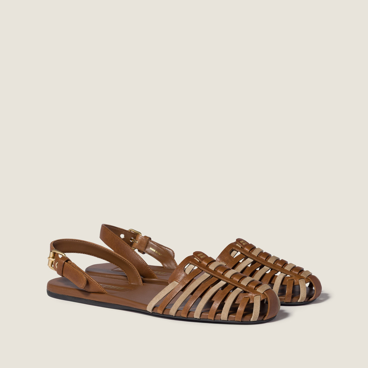 Miu Miu Nappa And Suede Leather Sandals Oak Desert Beige MM261184 Miu Miu Nappa And Suede Leather Sandals Oak Desert Beige MM261184