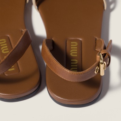 Miu Miu Nappa And Suede Leather Sandals Oak Desert Beige MM261184 Miu Miu Nappa And Suede Leather Sandals Oak Desert Beige MM261184