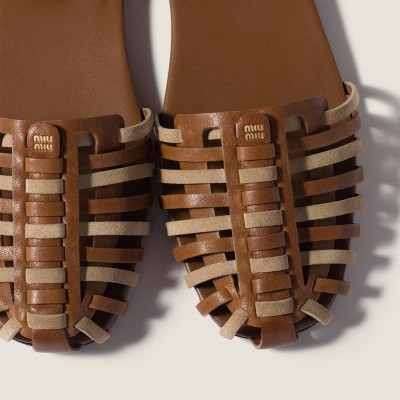 Miu Miu Nappa And Suede Leather Sandals Oak Desert Beige MM261184 Miu Miu Nappa And Suede Leather Sandals Oak Desert Beige MM261184